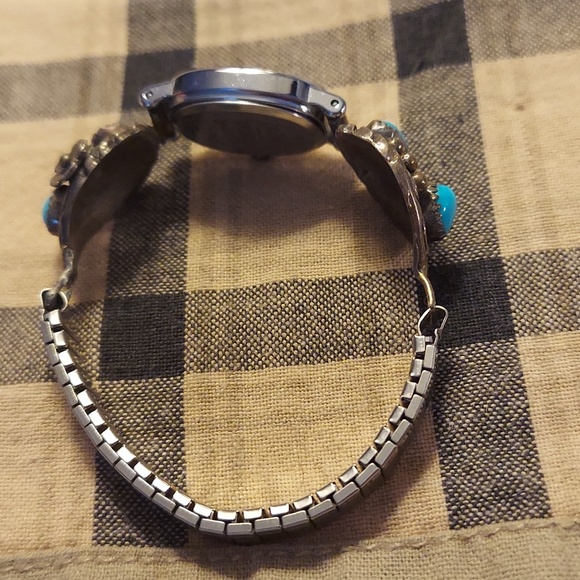 Vintage Native American Turquoise Sterling Silver Watch Bracelet - Picture 8 of 10